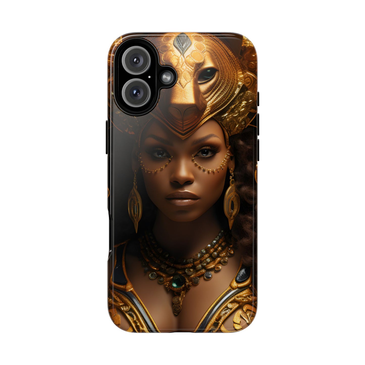 African Beauty in Golden Ceremonial Outfit Phone Case – Elegant Cultural Art Design, Stylish Protective Cover