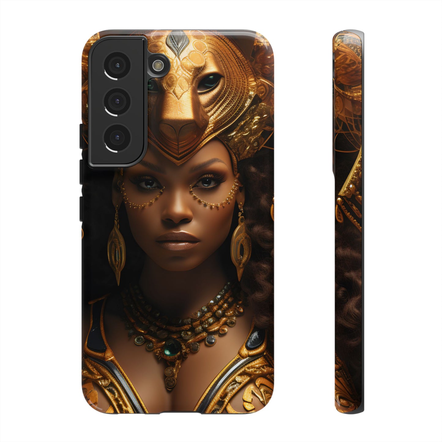 African Beauty in Golden Ceremonial Outfit Phone Case – Elegant Cultural Art Design, Stylish Protective Cover