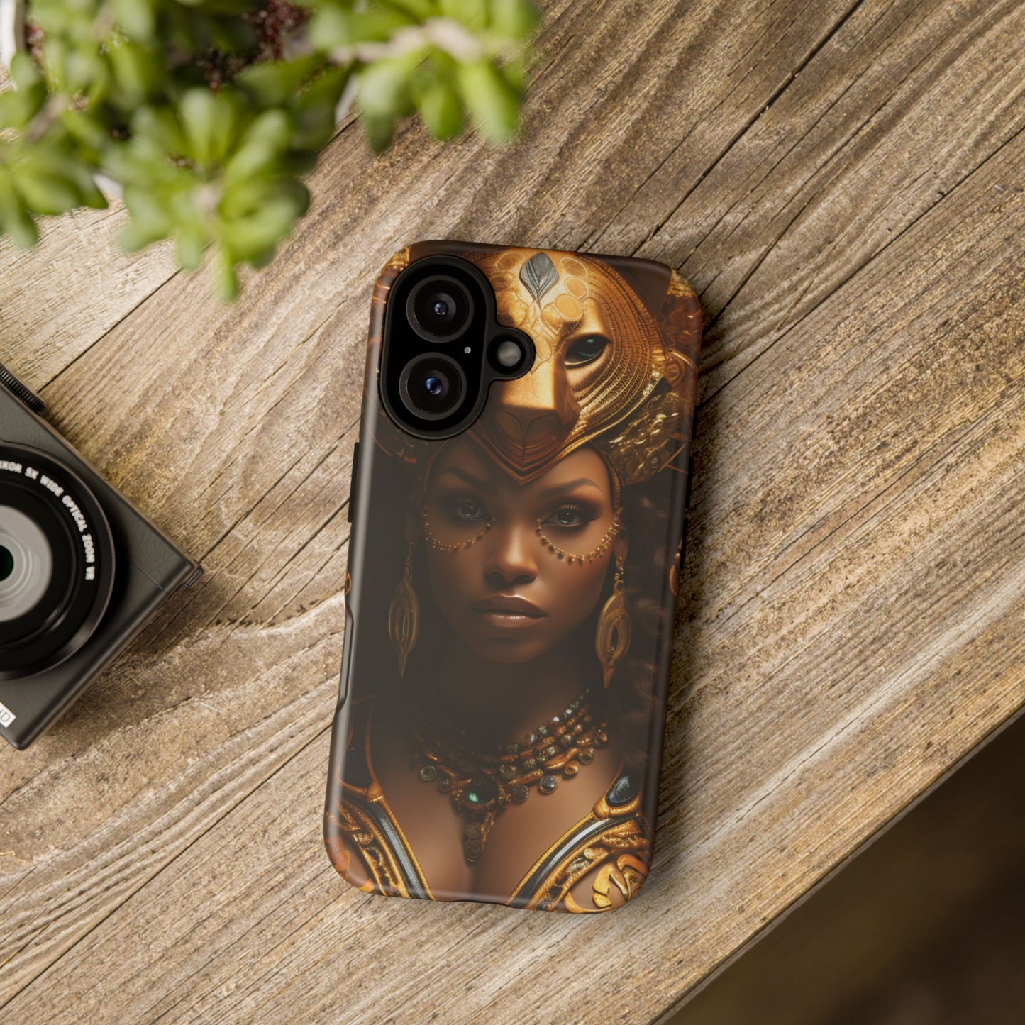 African Beauty in Golden Ceremonial Outfit Phone Case – Elegant Cultural Art Design, Stylish Protective Cover