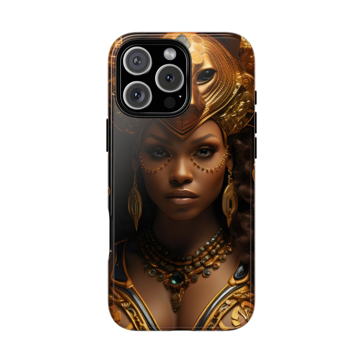 African Beauty in Golden Ceremonial Outfit Phone Case – Elegant Cultural Art Design, Stylish Protective Cover