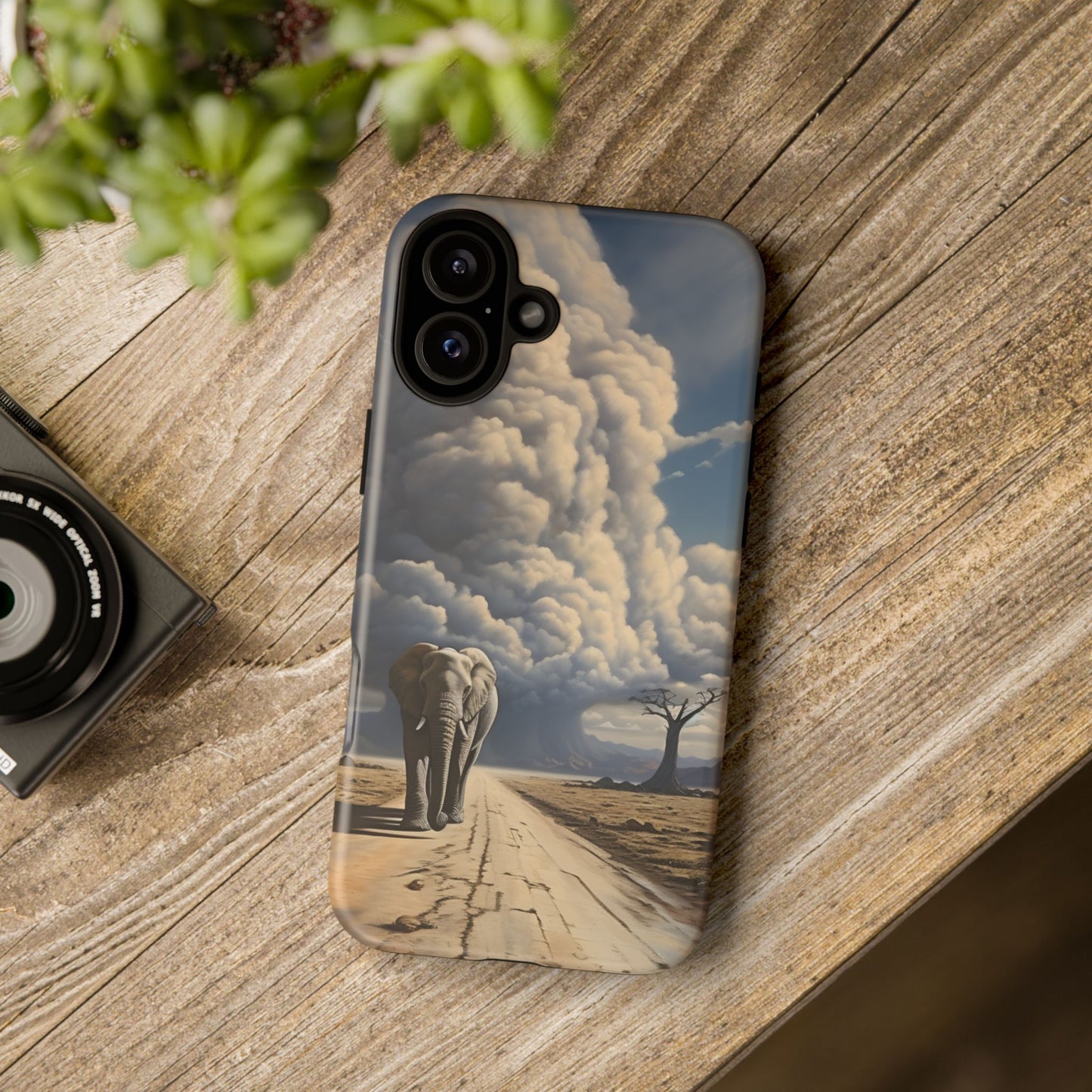 Elephant on Old Road Phone Case – Majestic Wildlife Art with Dramatic Cloud, Nature-Inspired Protective Cover