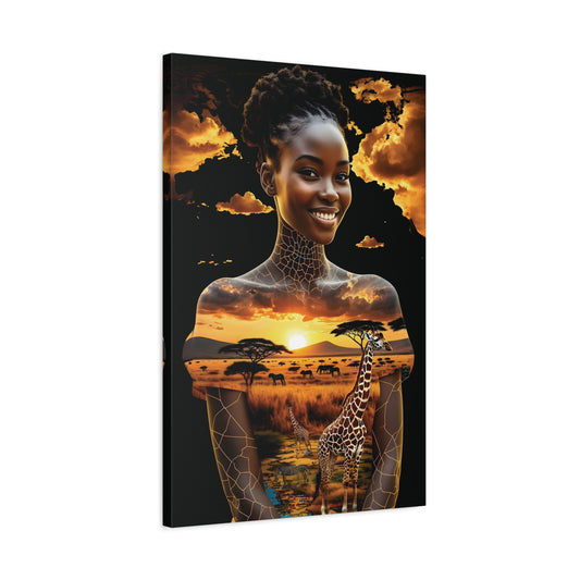 Afro Sunset Serenade Canvas Art, Inspiring Home Decor, Unique Gift, Nature Lover's Wall Art, Bohemian Chic, Animal Art, African Art