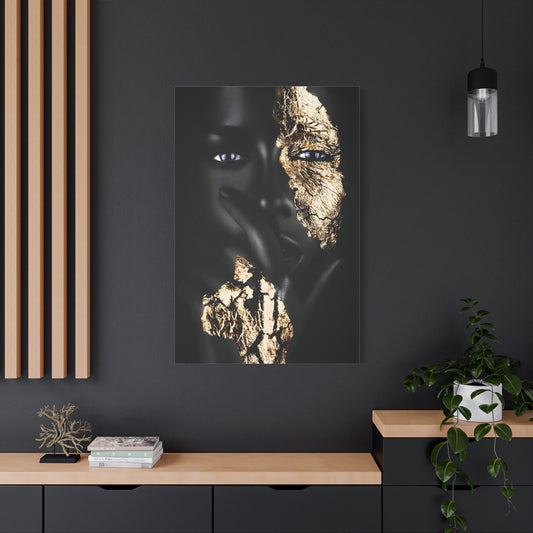 Elegant Afro Black & Gold Art Canvas Print, Wall Decor, Art for Living Room, Modern Home Aesthetic, Gift for Art Lovers, Unique Canvas Artwork
