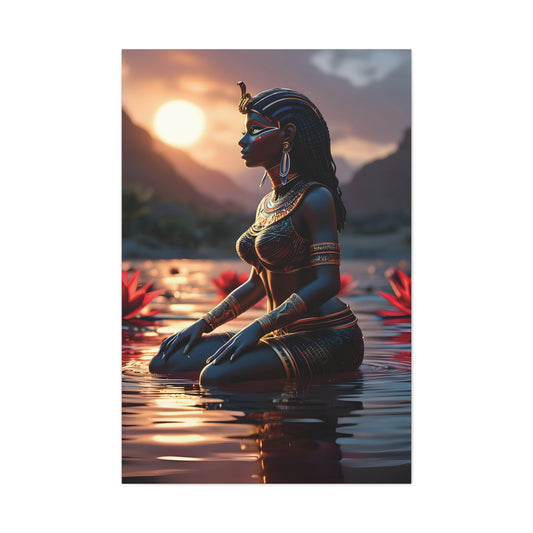 African Goddess Wall Art – Black Queen in Water at Sunset | Afrocentric Spiritual Decor, Unique Gift for Her, Yoga Studio Decor, Inspirational Decor
