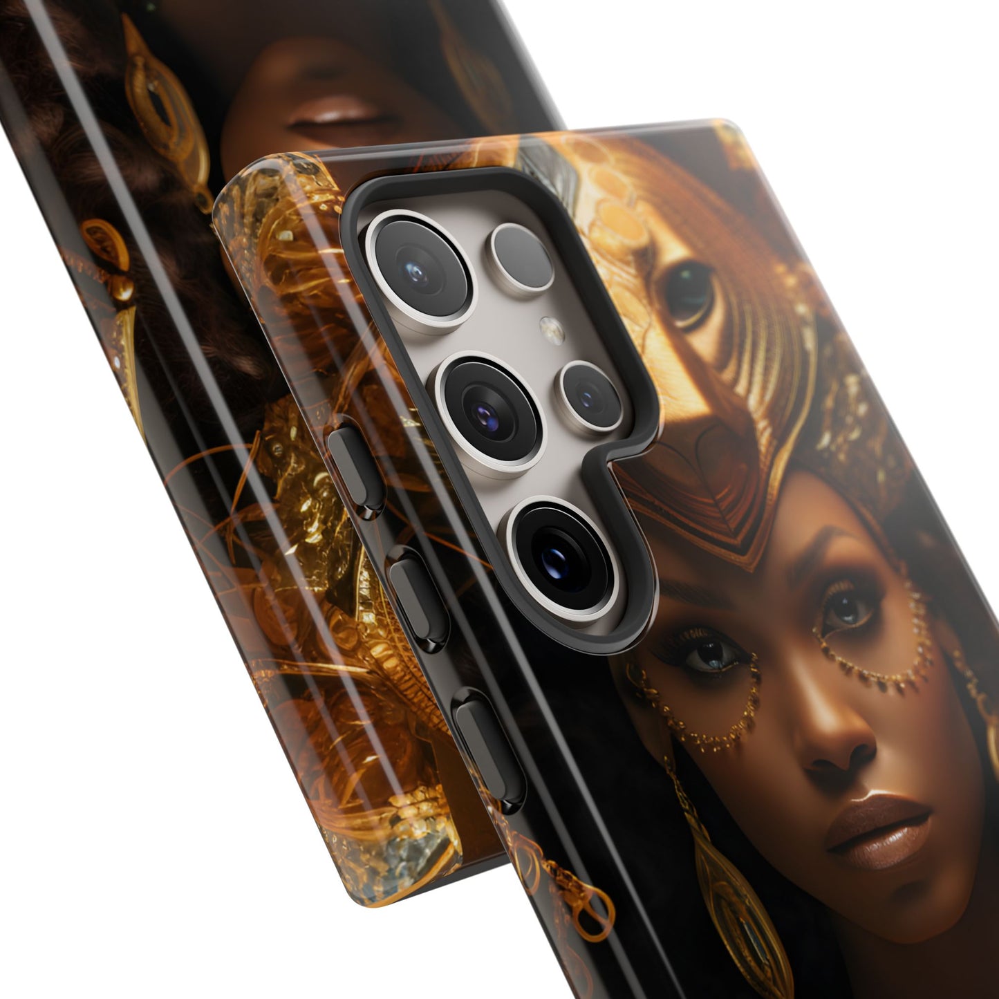 African Beauty in Golden Ceremonial Outfit Phone Case – Elegant Cultural Art Design, Stylish Protective Cover