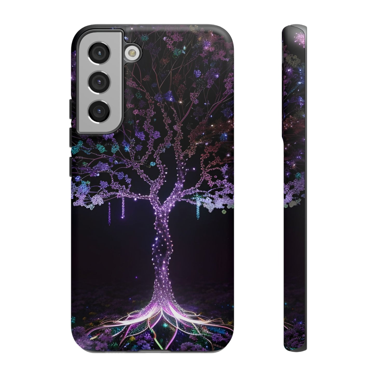 Dark Purple Tree Phone Case – Luminous Nature Art, Mystical Night Design Protective Cove