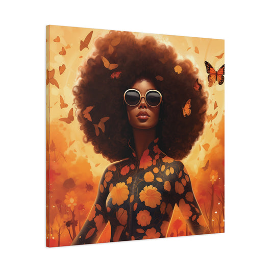 Floral Canvas Art, Bohemian Wall Decor, Afrocentric Home Decor, Vibrant Modern Art, Unique Gift Idea, Orange Butterfly Artwork