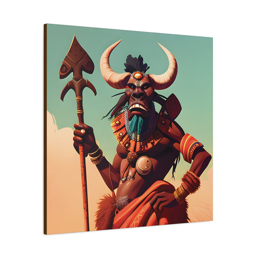 Bold African Tribal Warrior Canvas Art Print, Tribal Wall Decor, Cultural Artwork, Boho Home Decor, Unique Gifts for Him,Warrior Bull Spirit Art