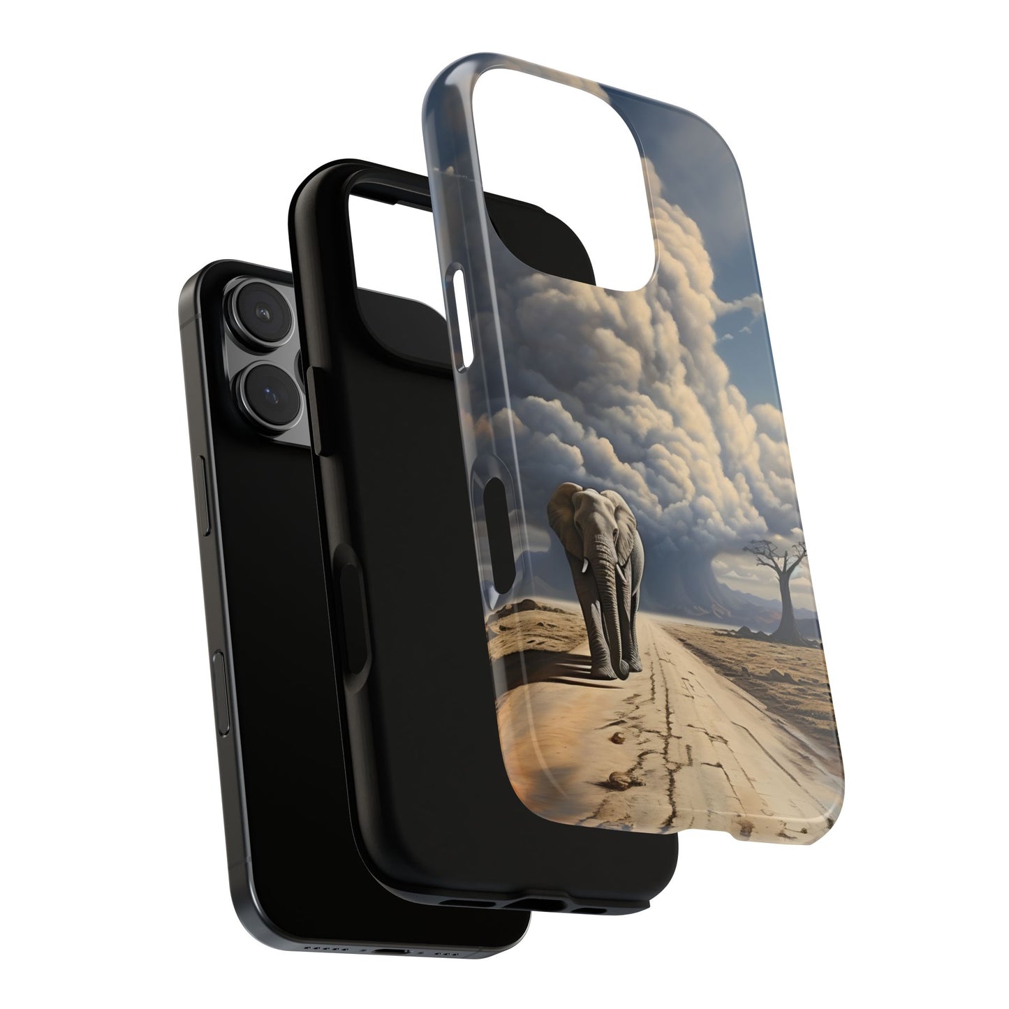 Elephant on Old Road Phone Case – Majestic Wildlife Art with Dramatic Cloud, Nature-Inspired Protective Cover