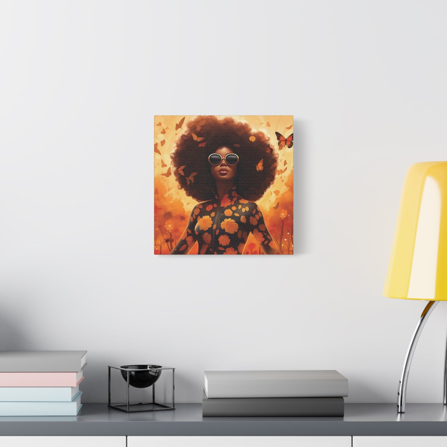 Floral Canvas Art, Bohemian Wall Decor, Afrocentric Home Decor, Vibrant Modern Art, Unique Gift Idea, Orange Butterfly Artwork