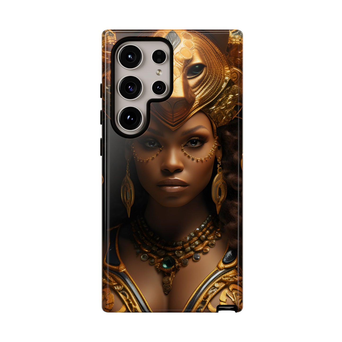 African Beauty in Golden Ceremonial Outfit Phone Case – Elegant Cultural Art Design, Stylish Protective Cover