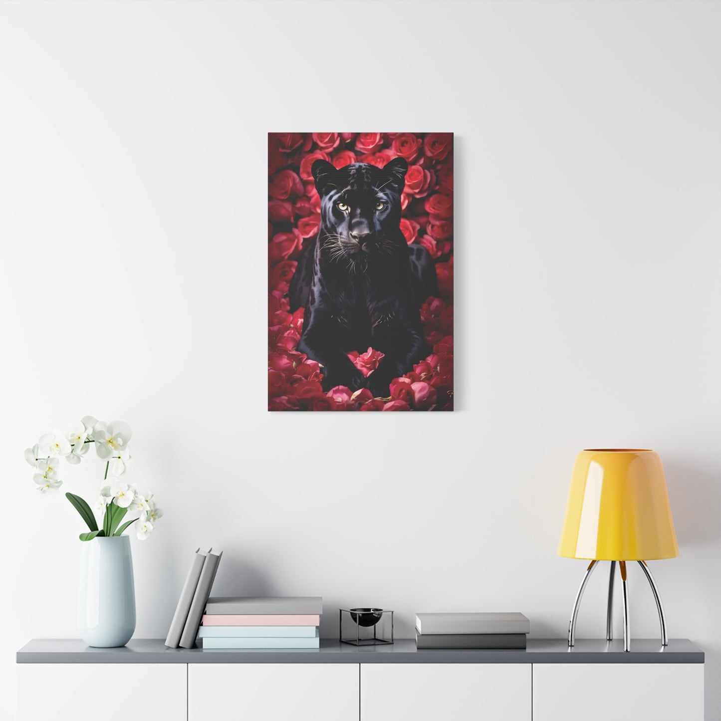 Black Panther Rose Art Canvas, Wall Decor for Animal Lovers, Unique Home Decor, Gift for Her, Nature Lover Wall Art, Floral Canvas Print