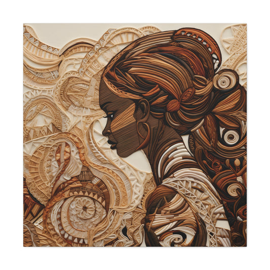 African Woman Paper Canvas Art Print – Intricate Afrocentric Wall Decor in Warm Earth Tones , Bohemian Wall Decor, Ethnic Home Decoration, Gift for Her, Tribal Art, Abstract Design, Feminine Wall Art