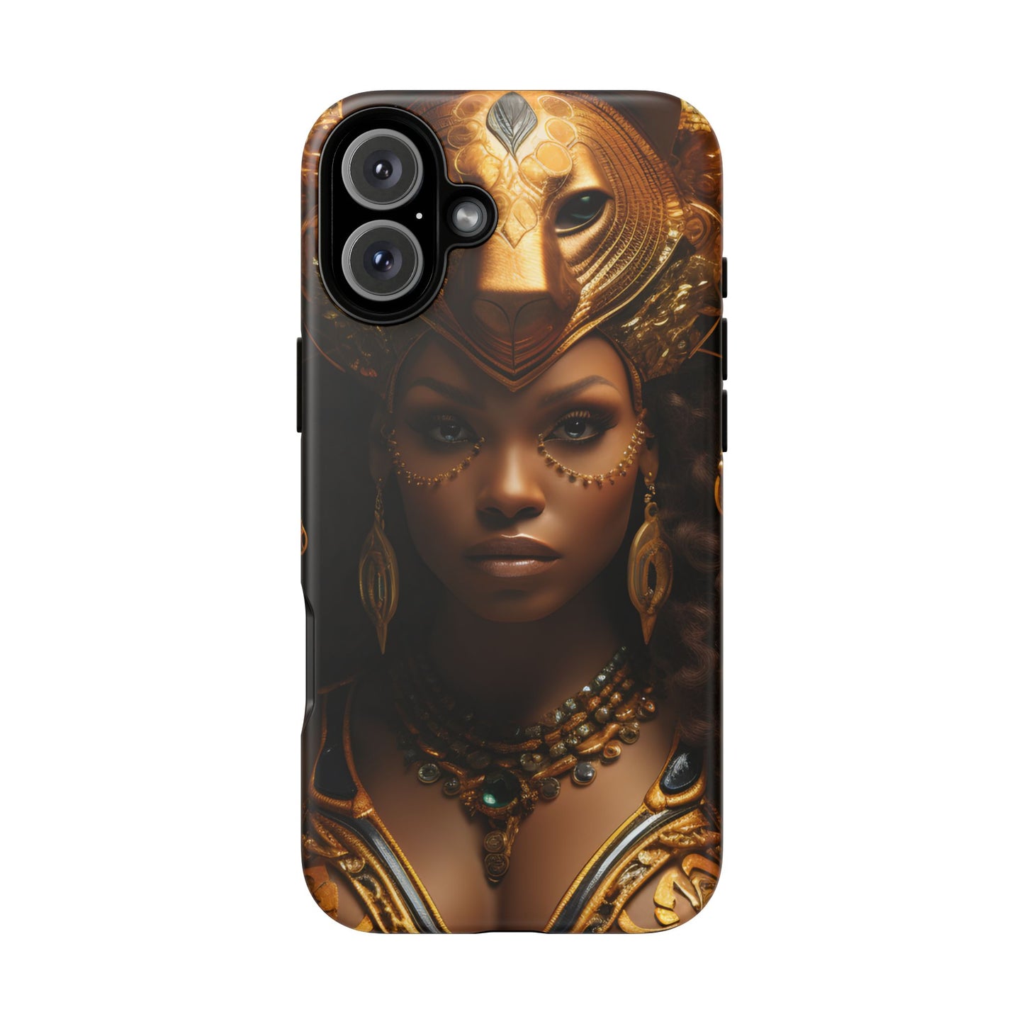 African Beauty in Golden Ceremonial Outfit Phone Case – Elegant Cultural Art Design, Stylish Protective Cover