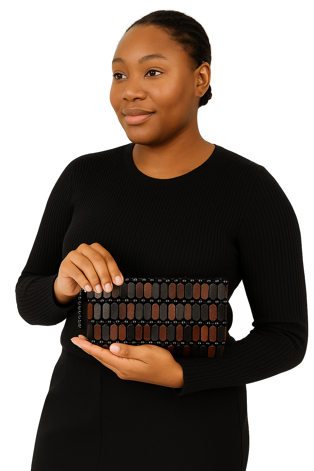 Handmade Beaded Clutch Purse – Elegant Black, Brown & Red African-Inspired Evening Bag